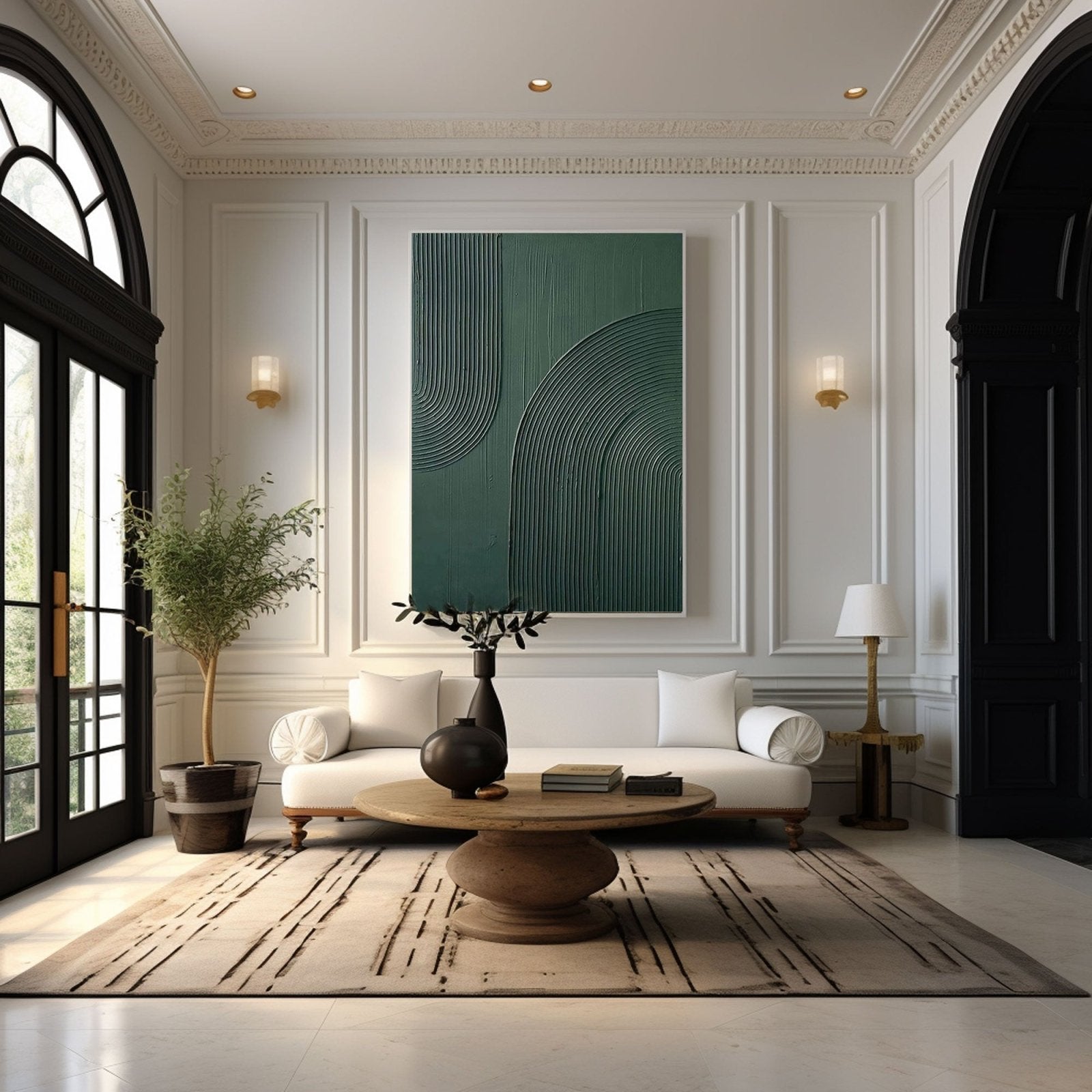 Large Vertical Painting | Modern Sage Green Wall Decor #TC 216