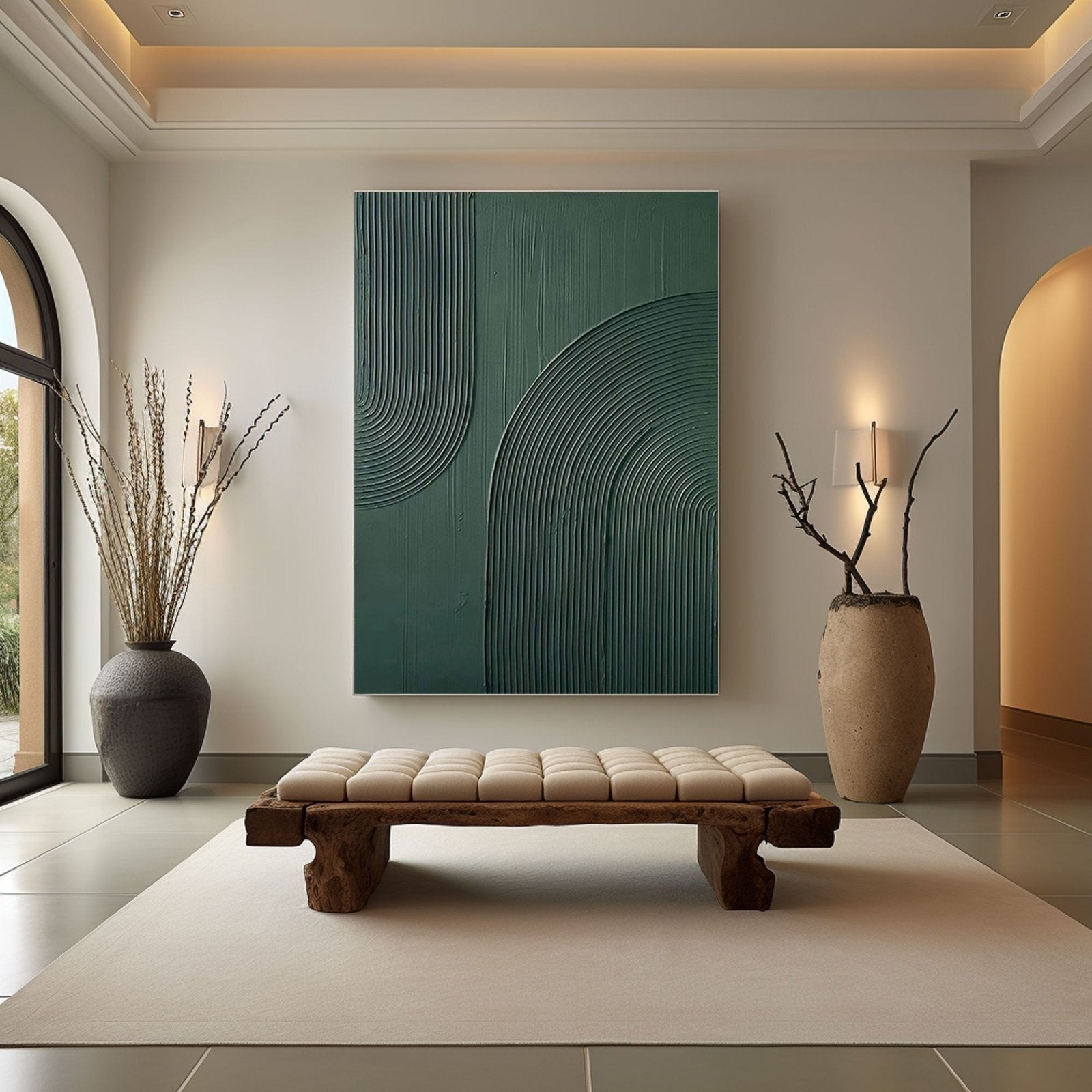 Large Vertical Painting | Modern Sage Green Wall Decor #TC 216