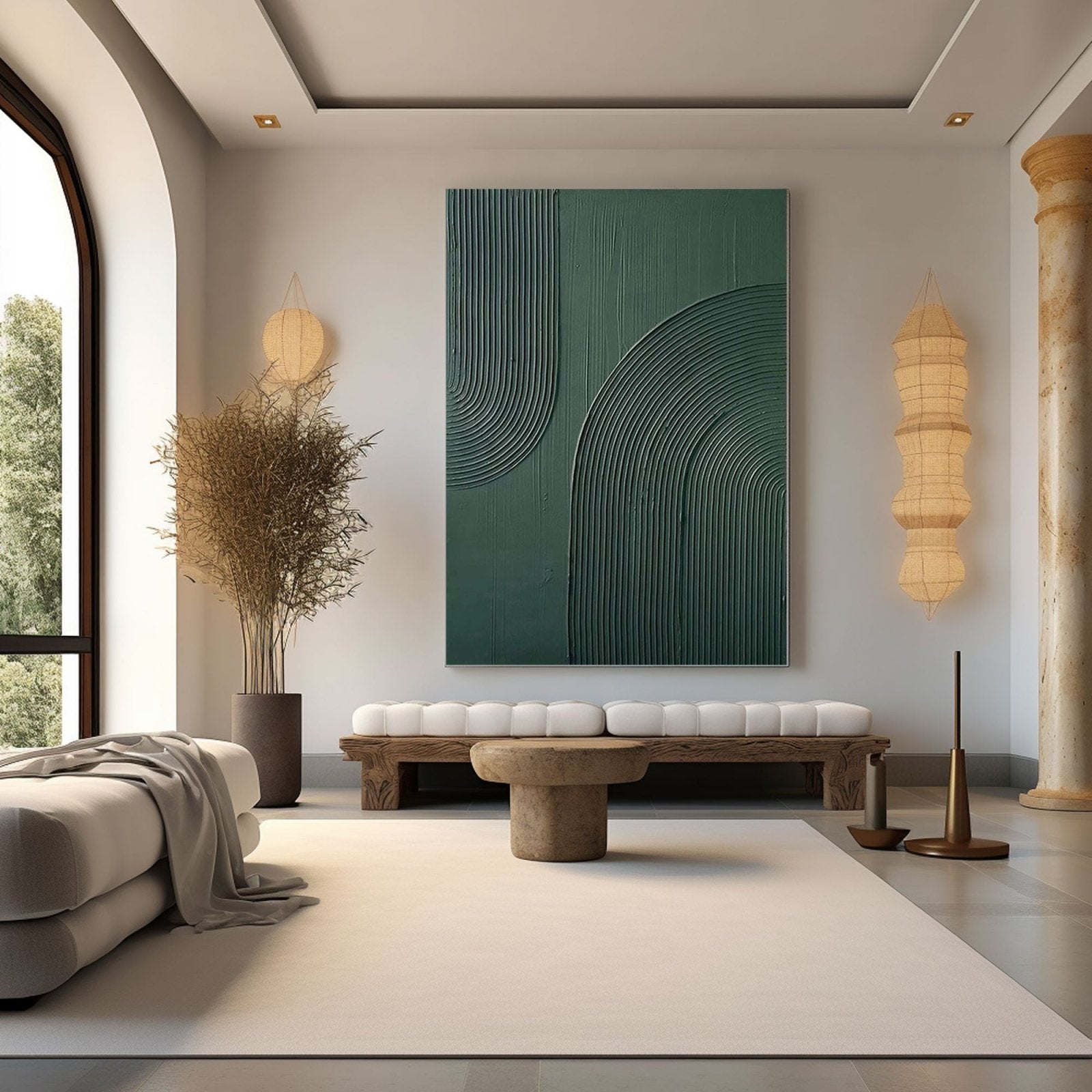 Large Vertical Painting | Modern Sage Green Wall Decor #TC 216