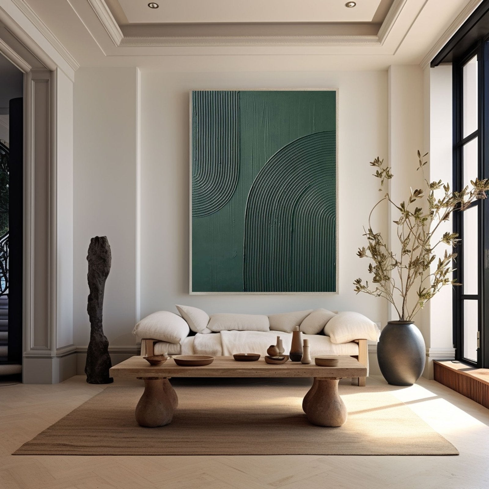 Large Green Textured Wall Art | Minimalist Plaster Painting