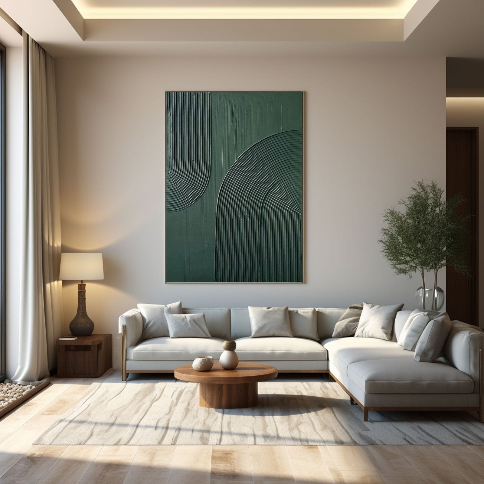 Large Vertical Painting | Modern Sage Green Wall Decor #TC 216