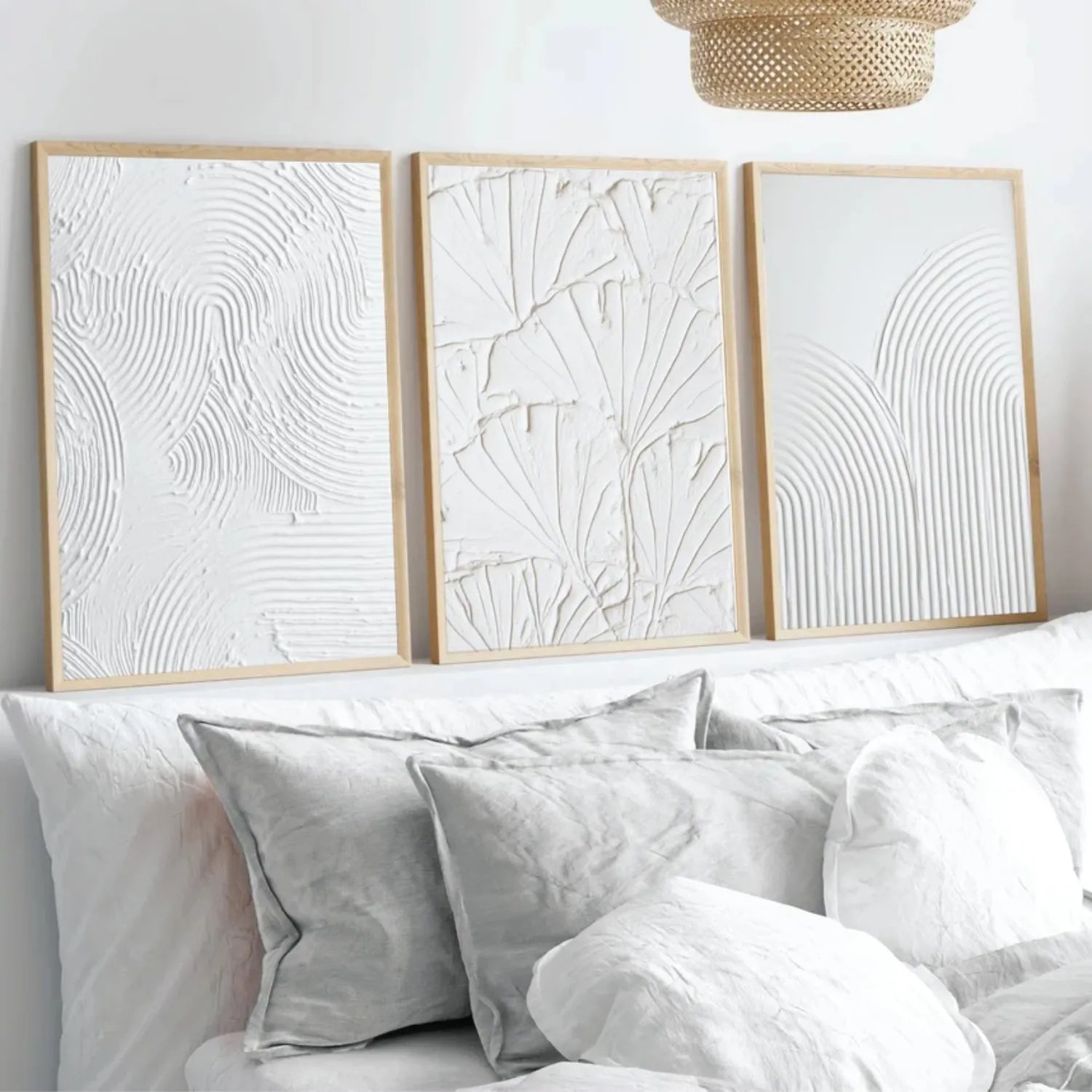 White Minimalist Textured Abstract Triptych - Modern Art #JJ 113