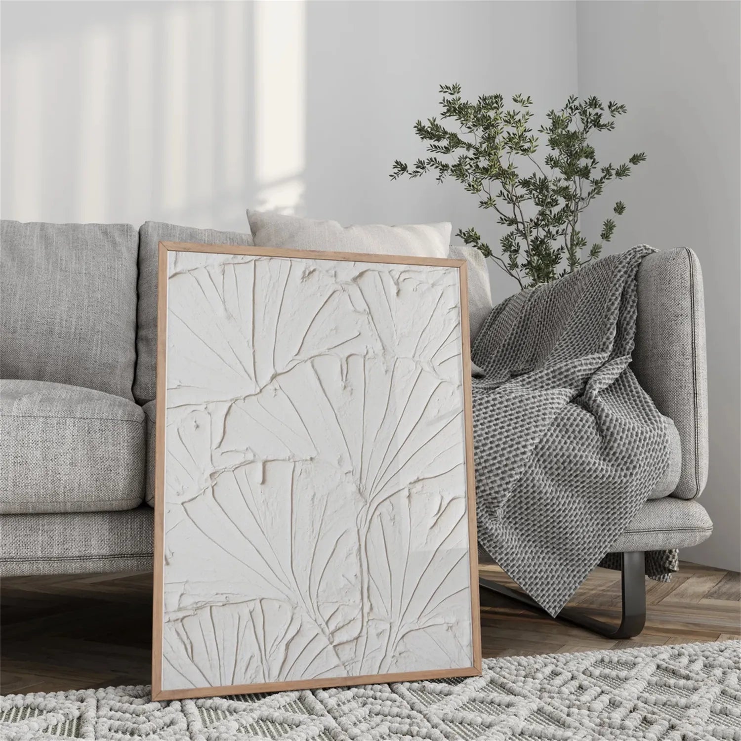 White Minimalist Textured Abstract Triptych - Modern Art #JJ 113