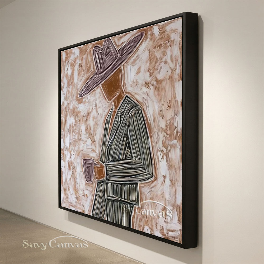 Abstract Cowboy Portrait Brown Oil Painting #ZC 004