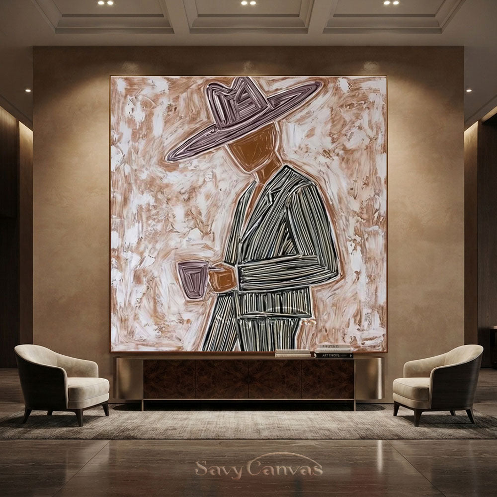 Abstract Cowboy Portrait Brown Oil Painting #ZC 004