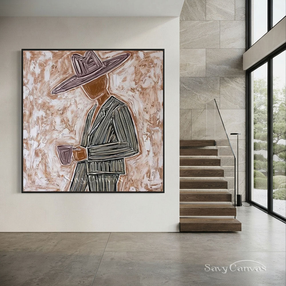 Abstract Cowboy Portrait Brown Oil Painting #ZC 004