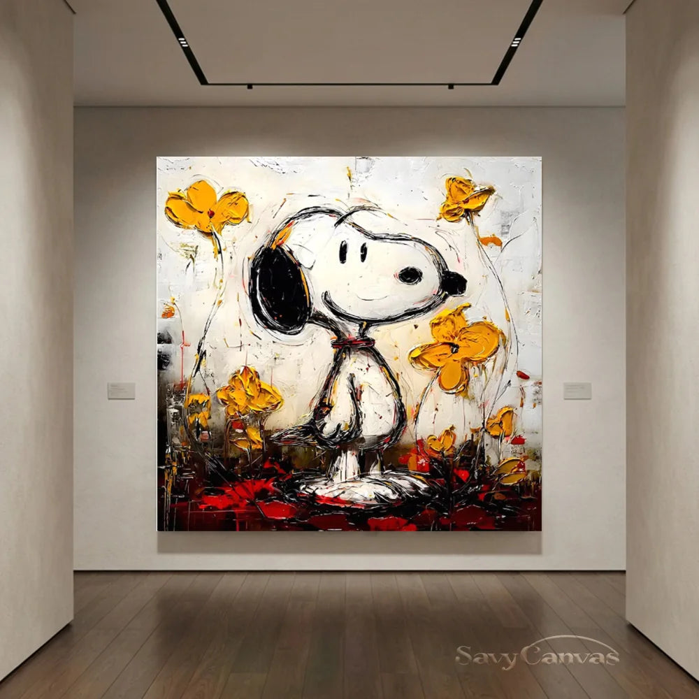 Pop Art Snoopy Floral Hand-painted Canvas #SS 273