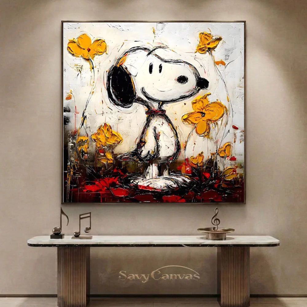 Pop Art Snoopy Floral Hand-painted Canvas #SS 273