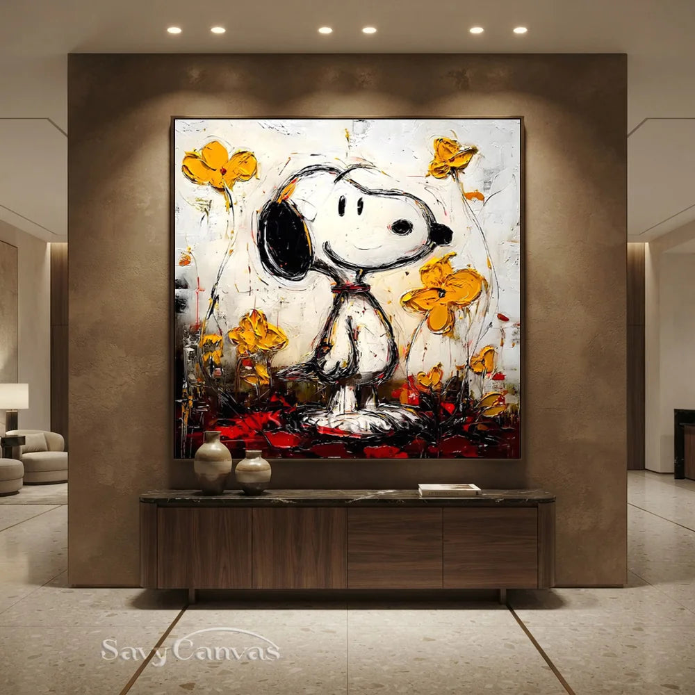 Pop Art Snoopy Floral Hand-painted Canvas #SS 273