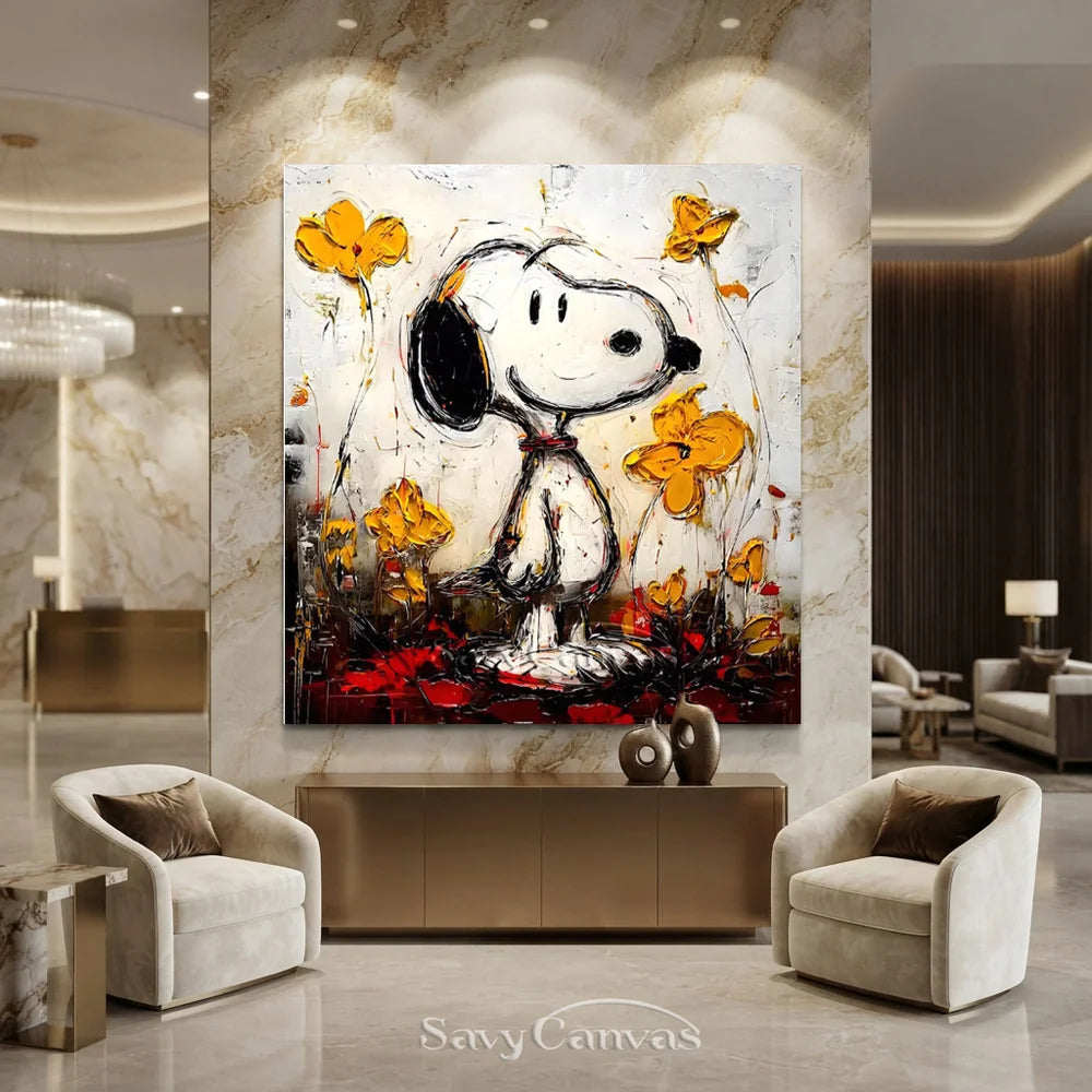 Pop Art Snoopy Floral Hand-painted Canvas #SS 273