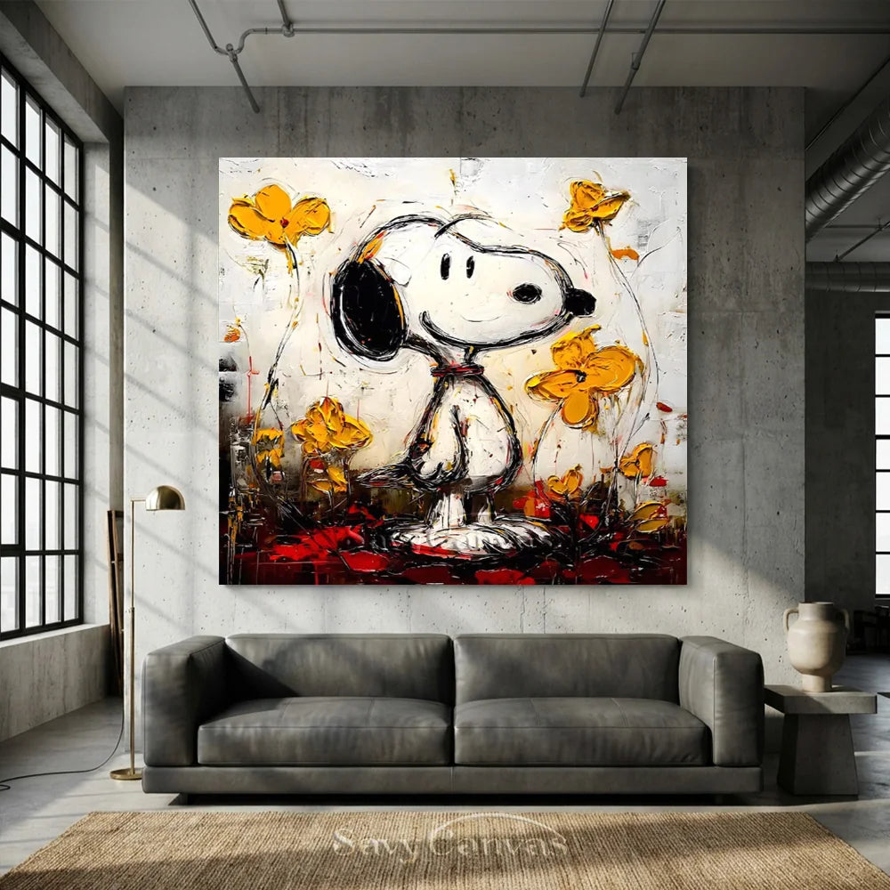 Pop Art Snoopy Floral Hand-painted Canvas #SS 273