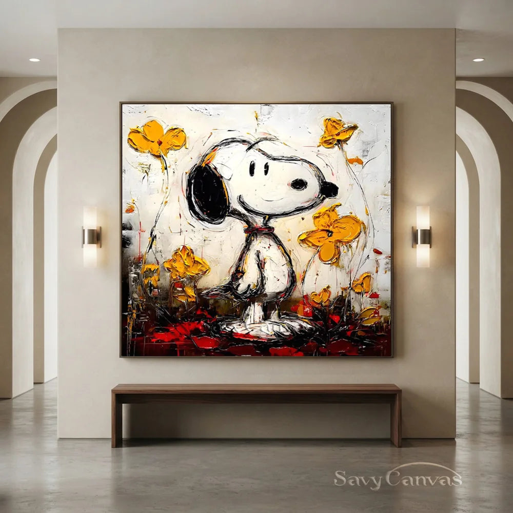 Pop Art Snoopy Floral Hand-painted Canvas #SS 273