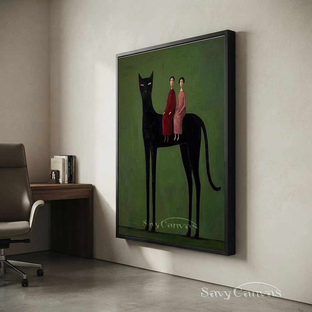 Surrealist Giant Black Cat Figures Oil Painting #SS 219