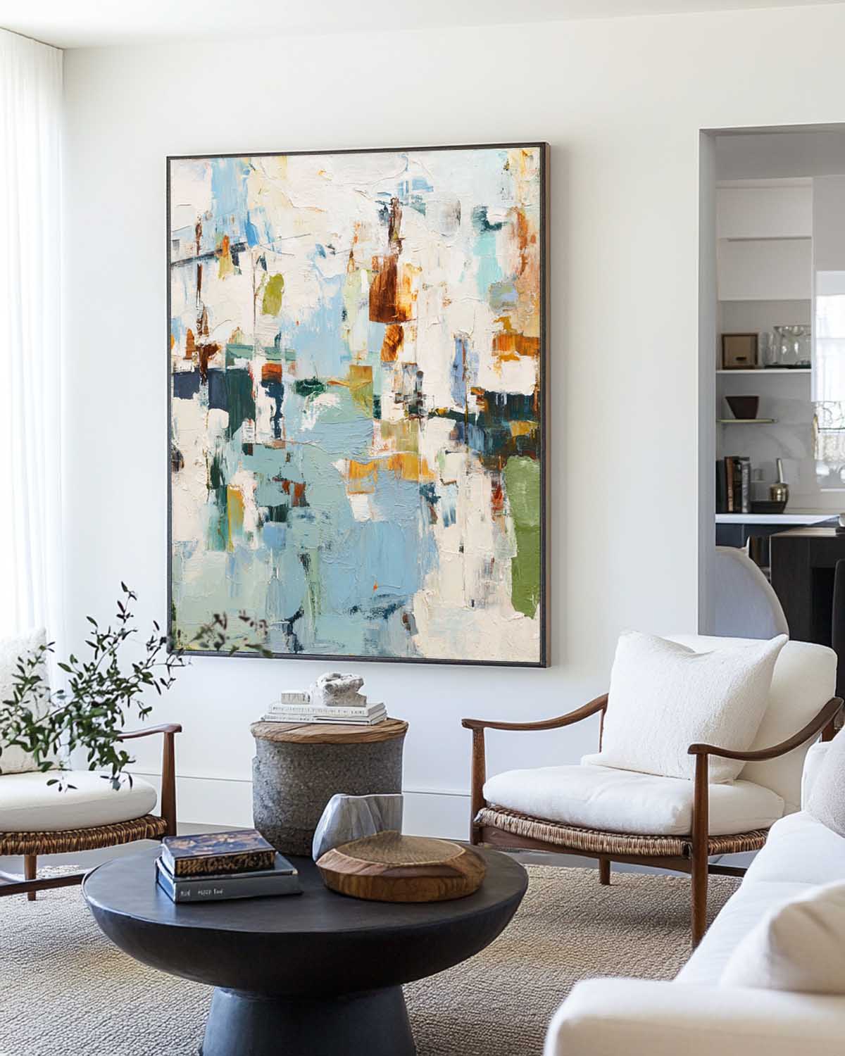 Light Blue & Rust Abstract Canvas Art | Modern Vertical Print #AA 412