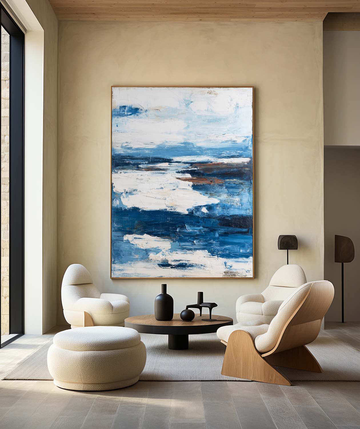 Large Blue and White Abstract Canvas Art - Textured Wall Decor #AA 309