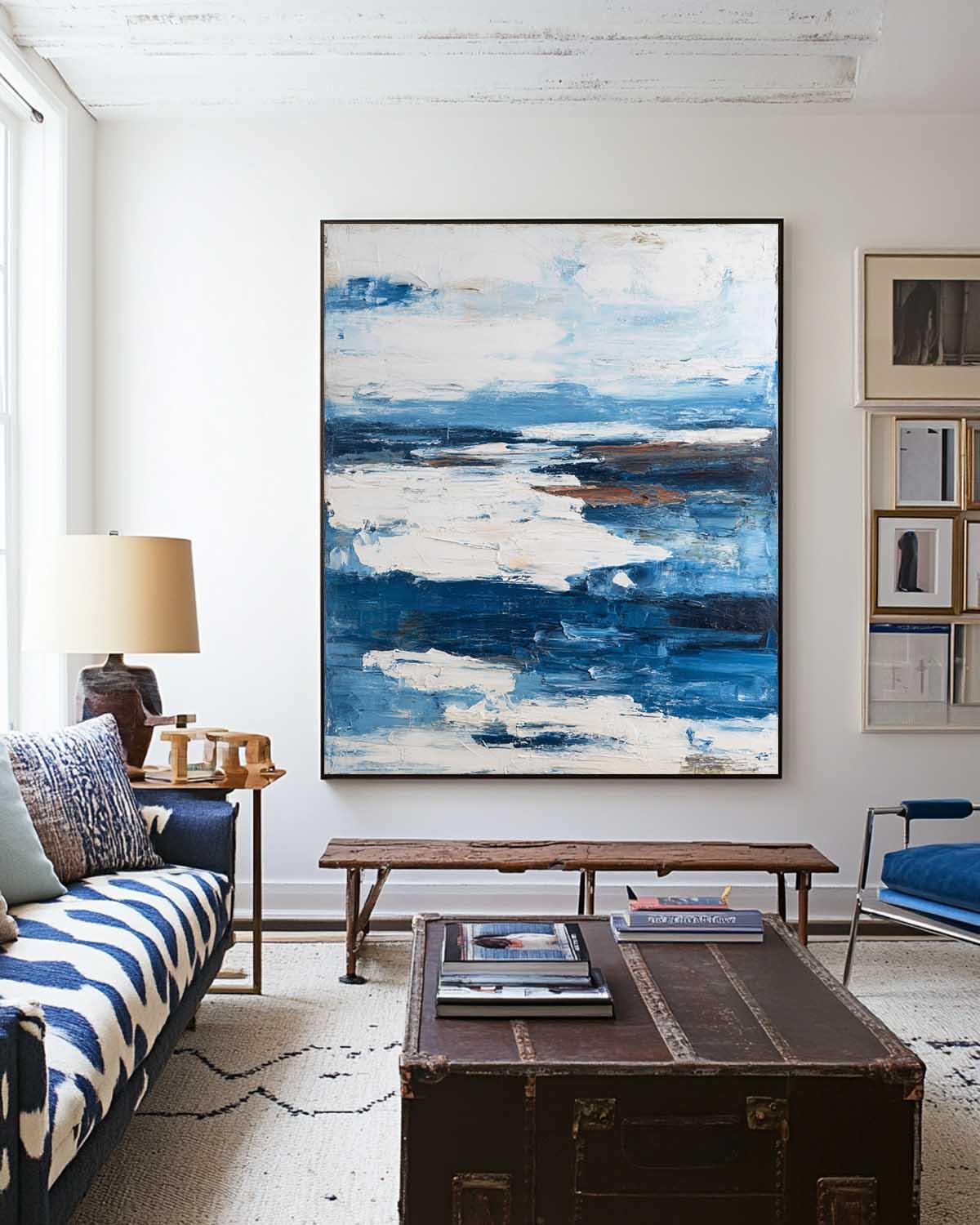 Large Blue and White Abstract Canvas Art - Textured Wall Decor #AA 309