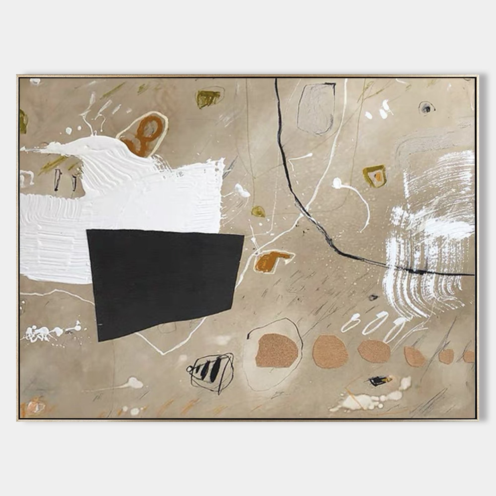 Earth Tone Abstract Wall Art | Warm Beige & Black Canvas #AA 407