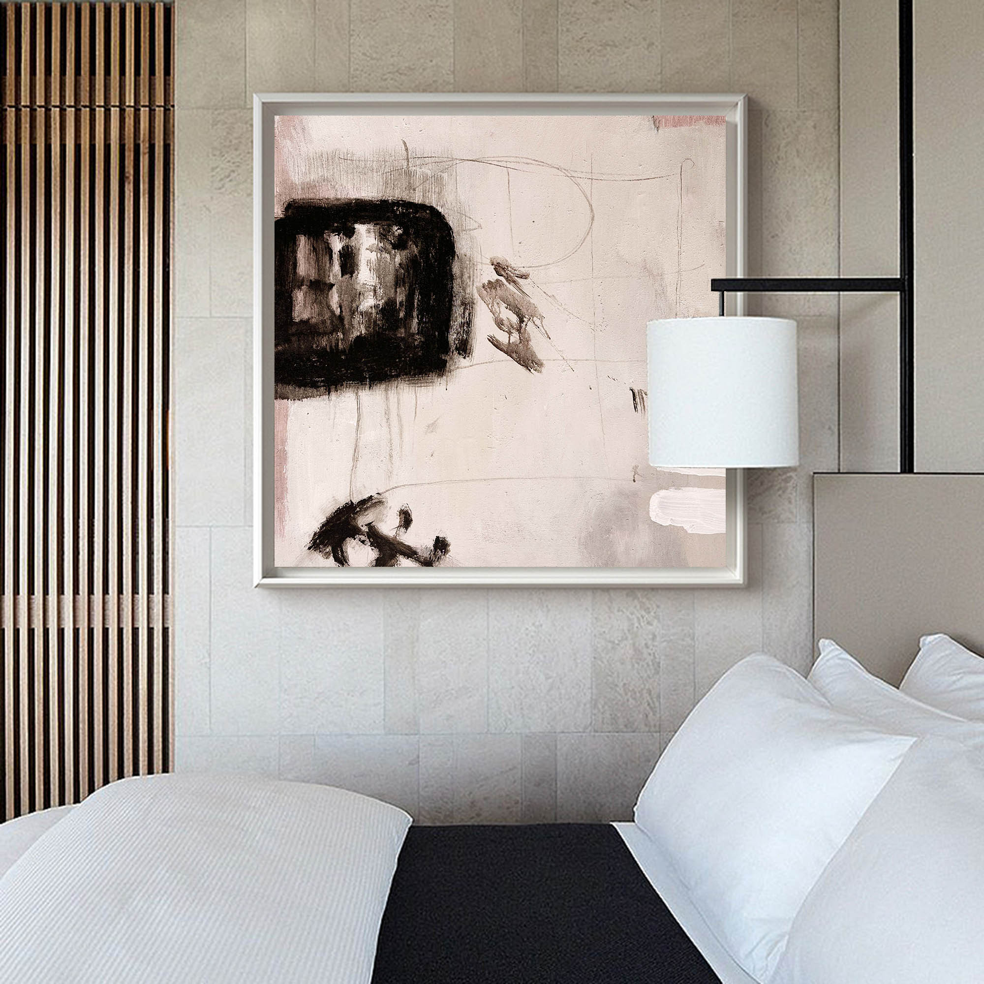 Blush Pink and Black Abstract Canvas Art | Modern Neutral Wall Decor #AA 408