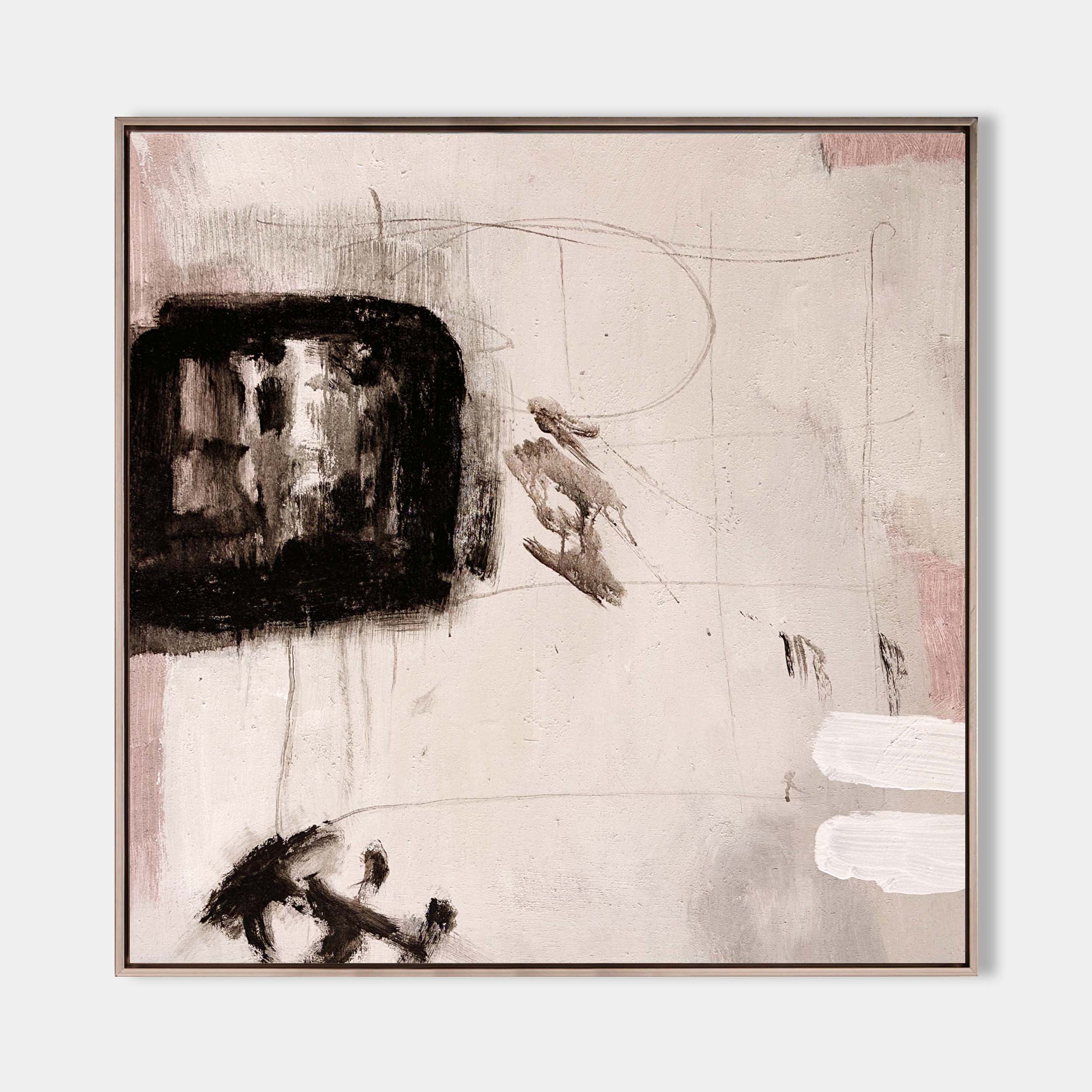 Blush Pink and Black Abstract Canvas Art | Modern Neutral Wall Decor #AA 408