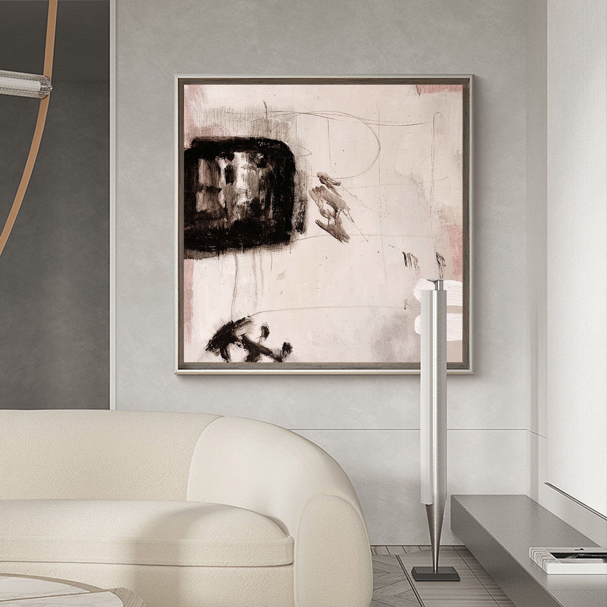 Blush Pink and Black Abstract Canvas Art | Modern Neutral Wall Decor #AA 408