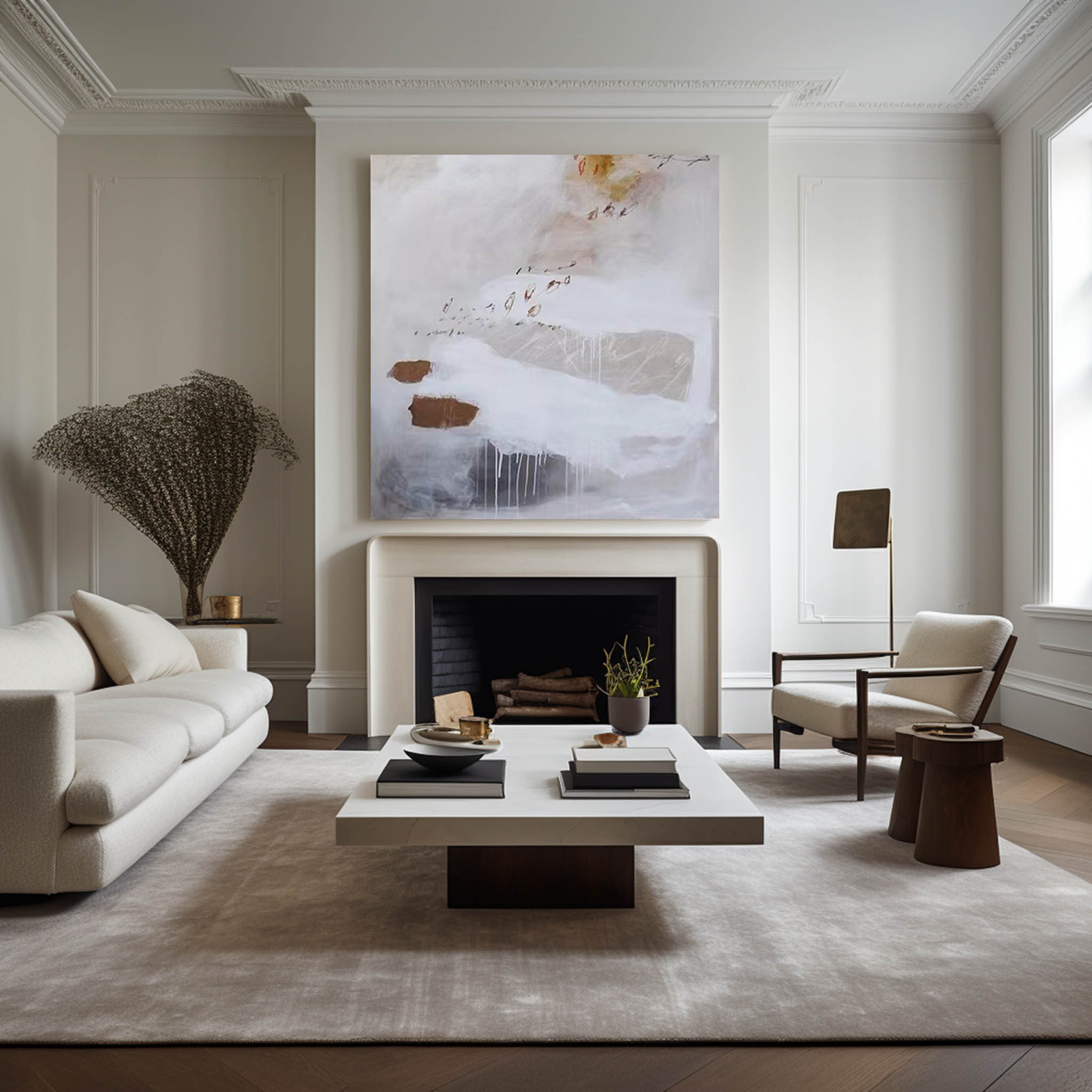 White, Beige & Rust Abstract Canvas | Modern Neutral Wall Art #AA 419