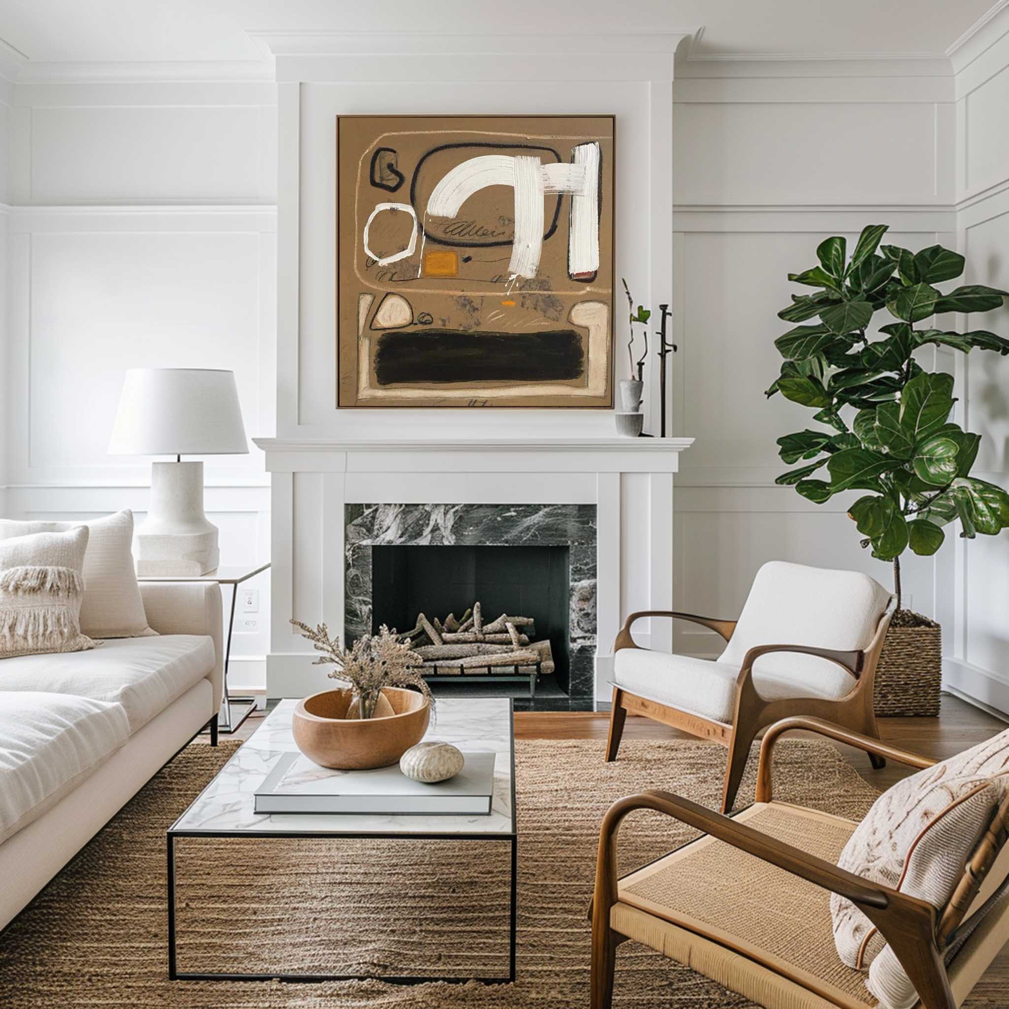 Earth Tone Abstract Canvas Wall Art | Warm Brown & Beige Painting #AA 418