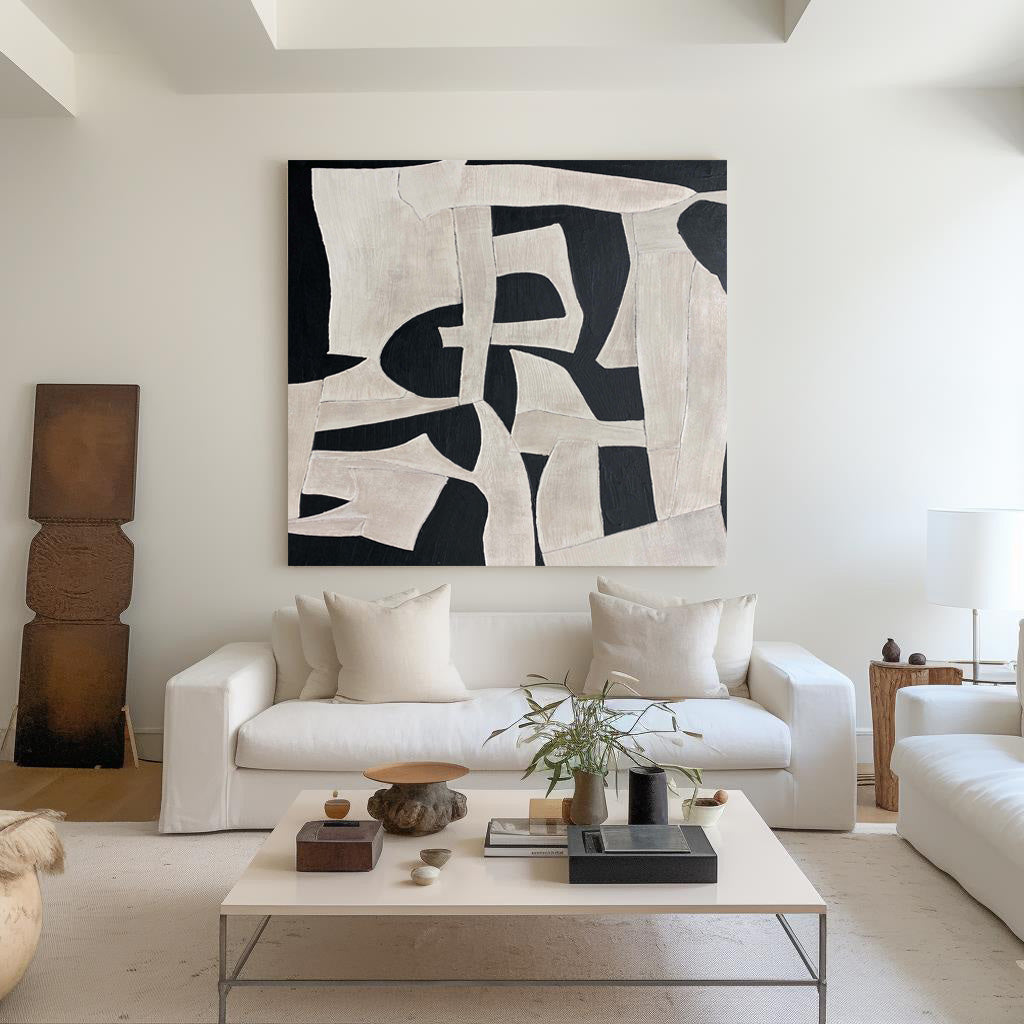Modern Abstract Painting | Black and White Framed Art #AA 270