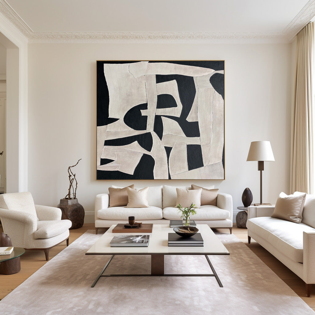 Modern Abstract Painting | Black and White Framed Art #AA 270