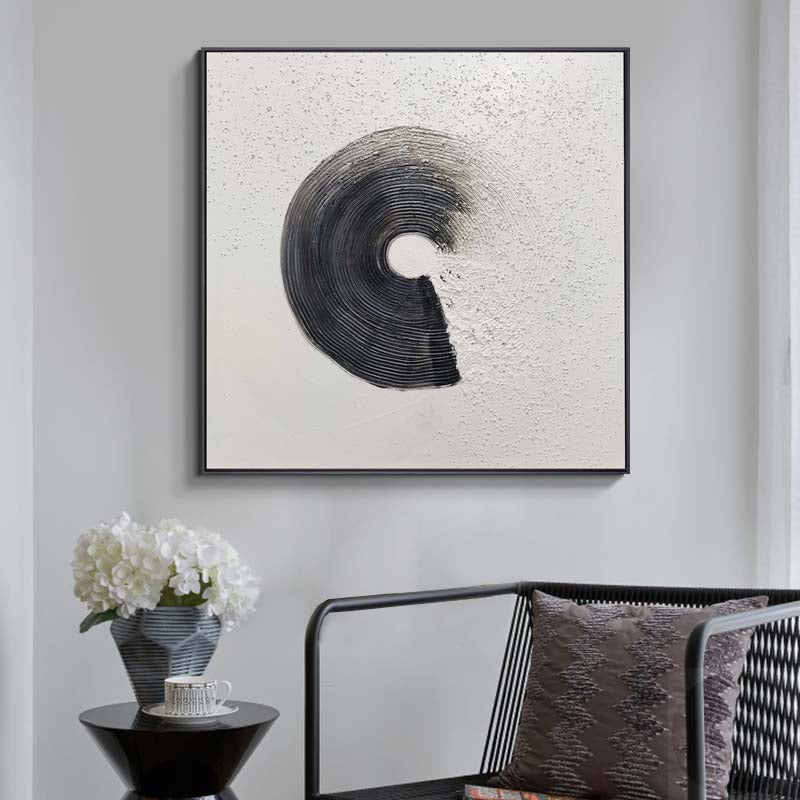 Minimalist Black and White Circle Wall Art | Textured Canvas #AA 405