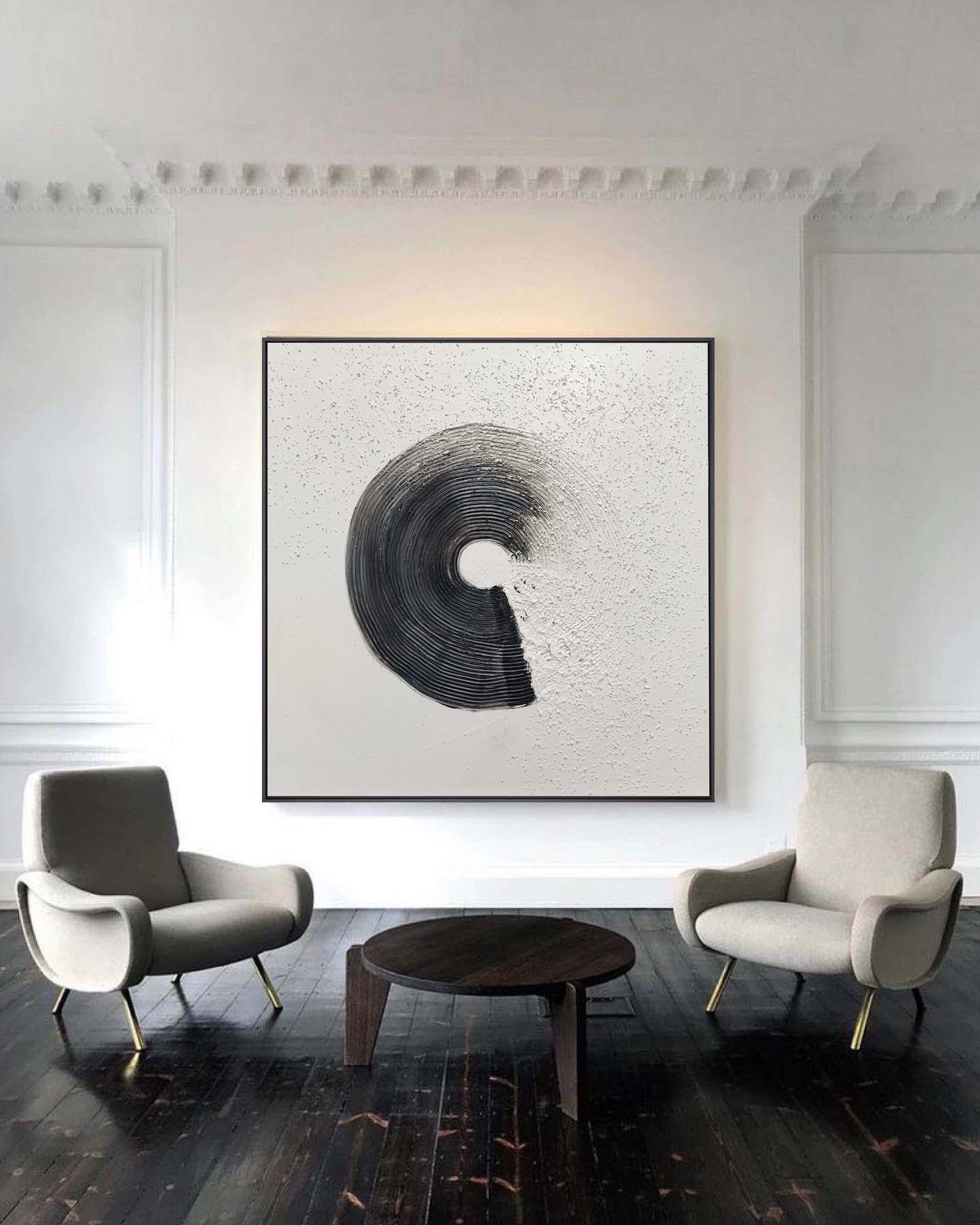 Minimalist Black and White Circle Wall Art | Textured Canvas #AA 405