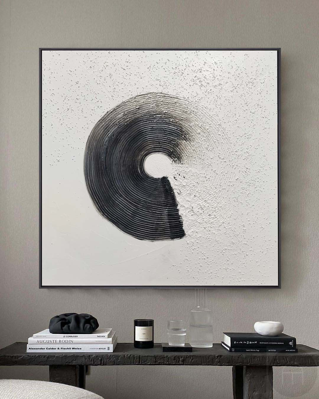 Minimalist Black and White Circle Wall Art | Textured Canvas #AA 405