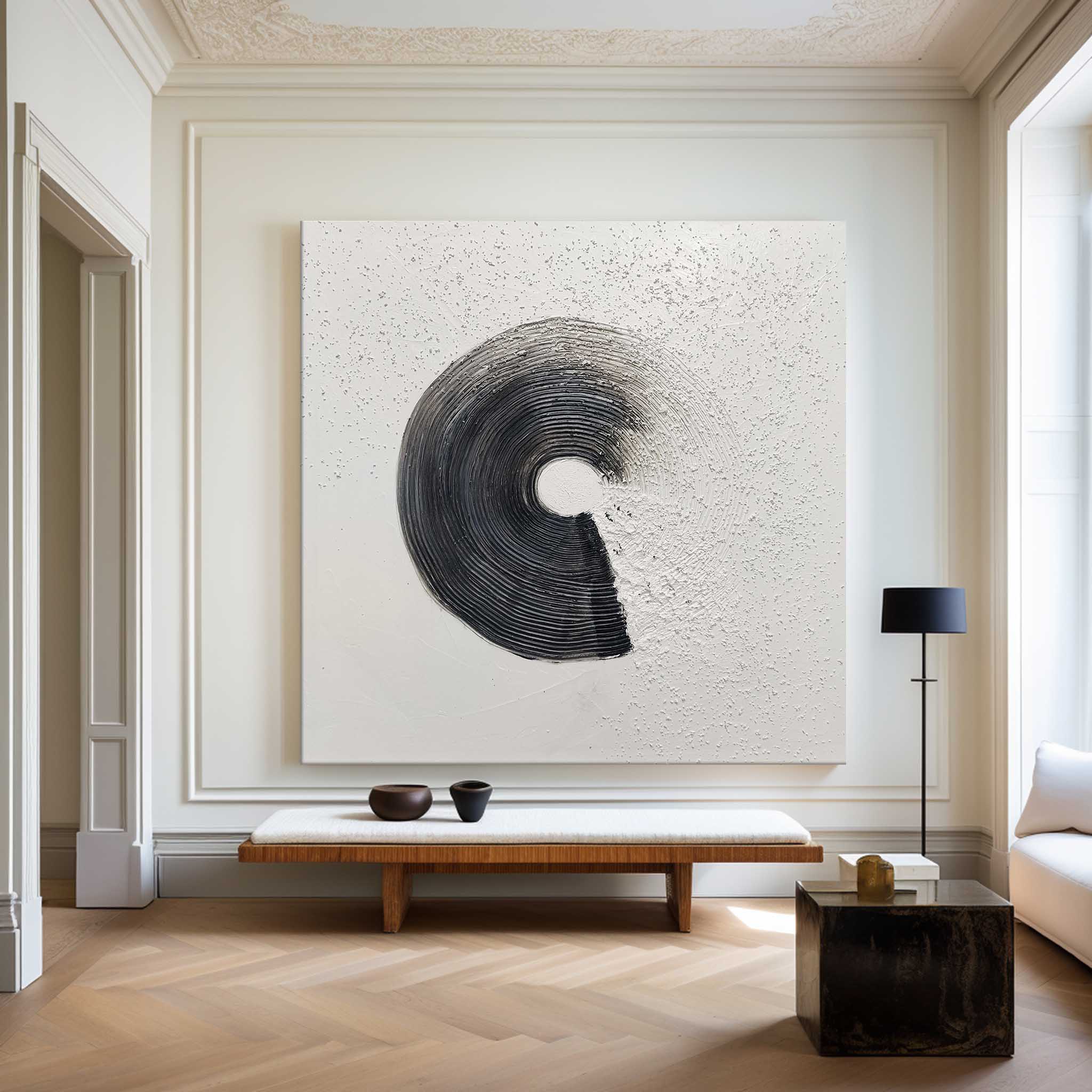 Minimalist Black and White Circle Wall Art | Textured Canvas #AA 405