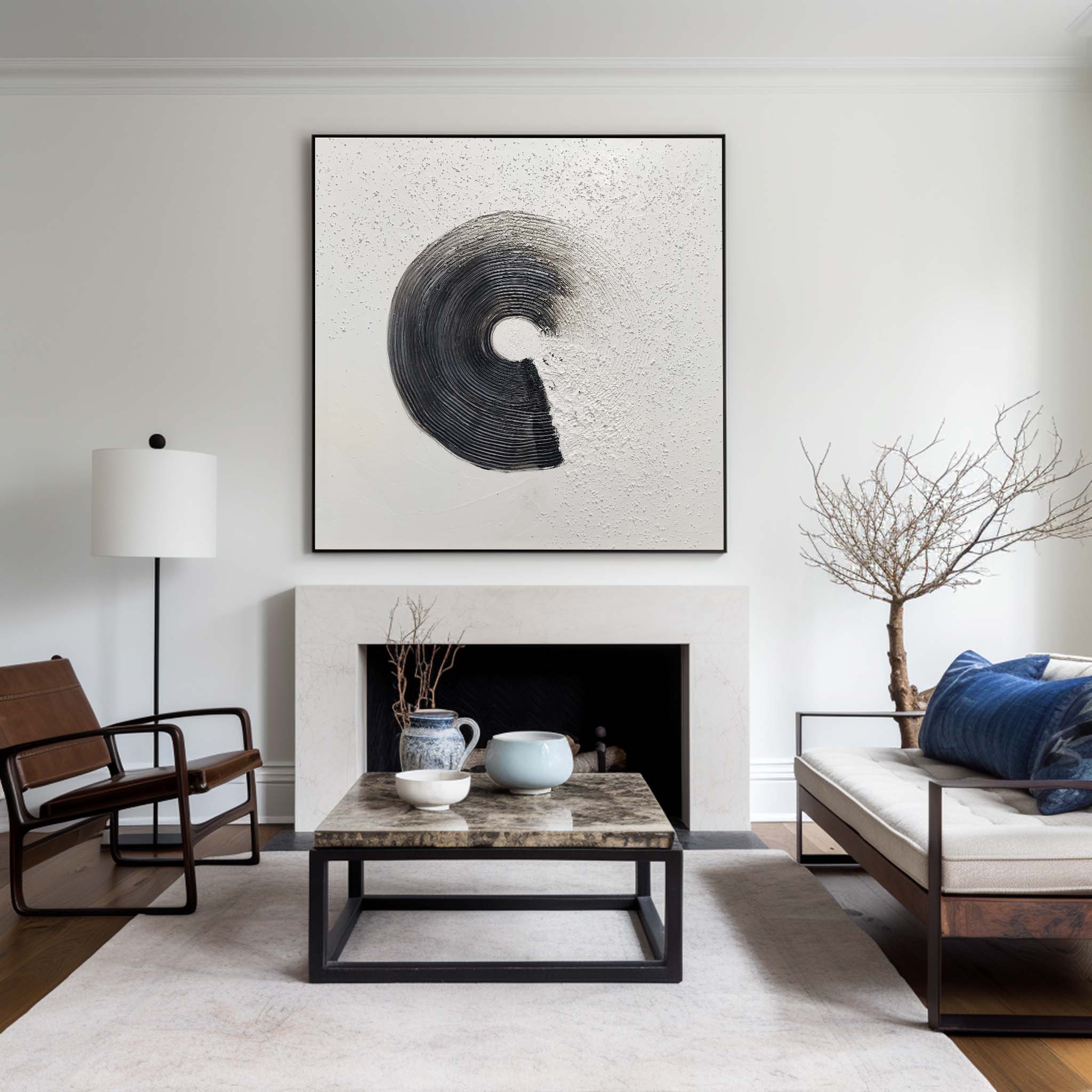 Minimalist Black and White Circle Wall Art | Textured Canvas #AA 405