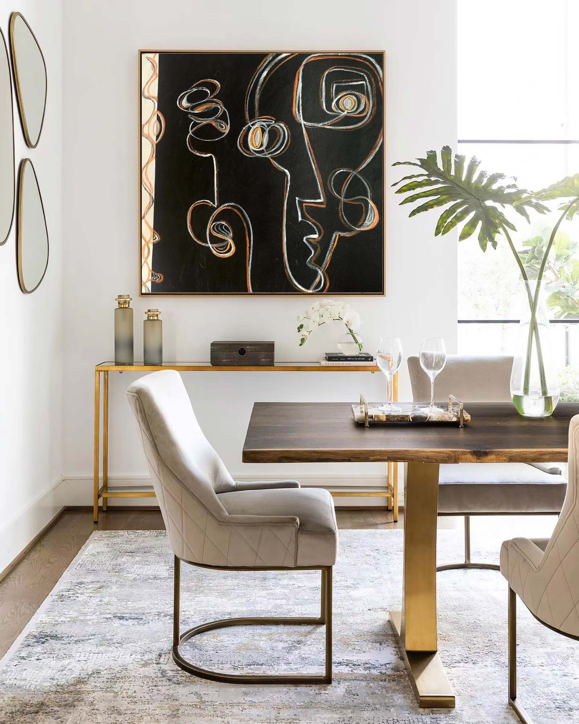 Abstract Line Art on Black Canvas | Modern Scribble Painting #AA 393