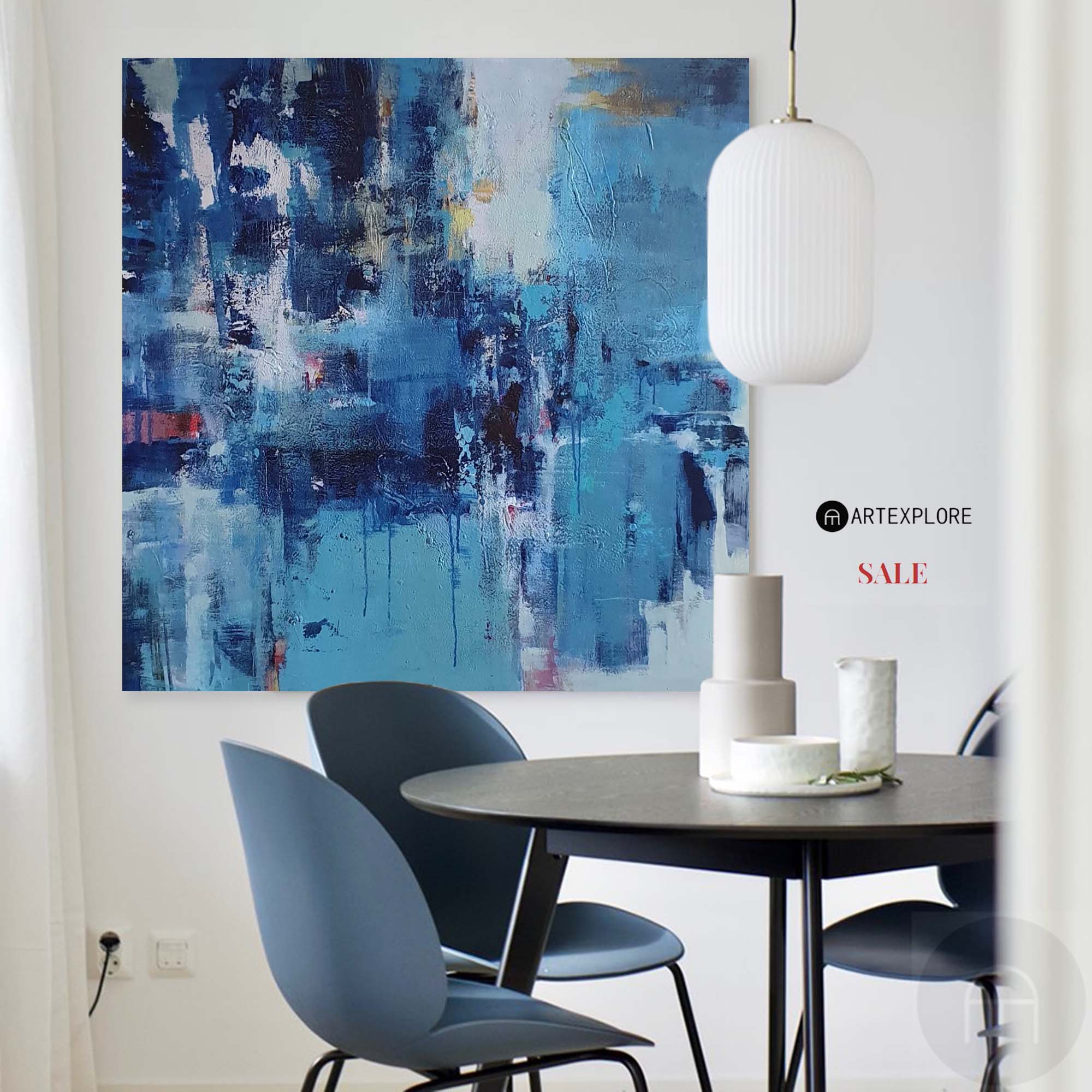 Industrial Chic Wall Decor | Distressed Blue Square Art