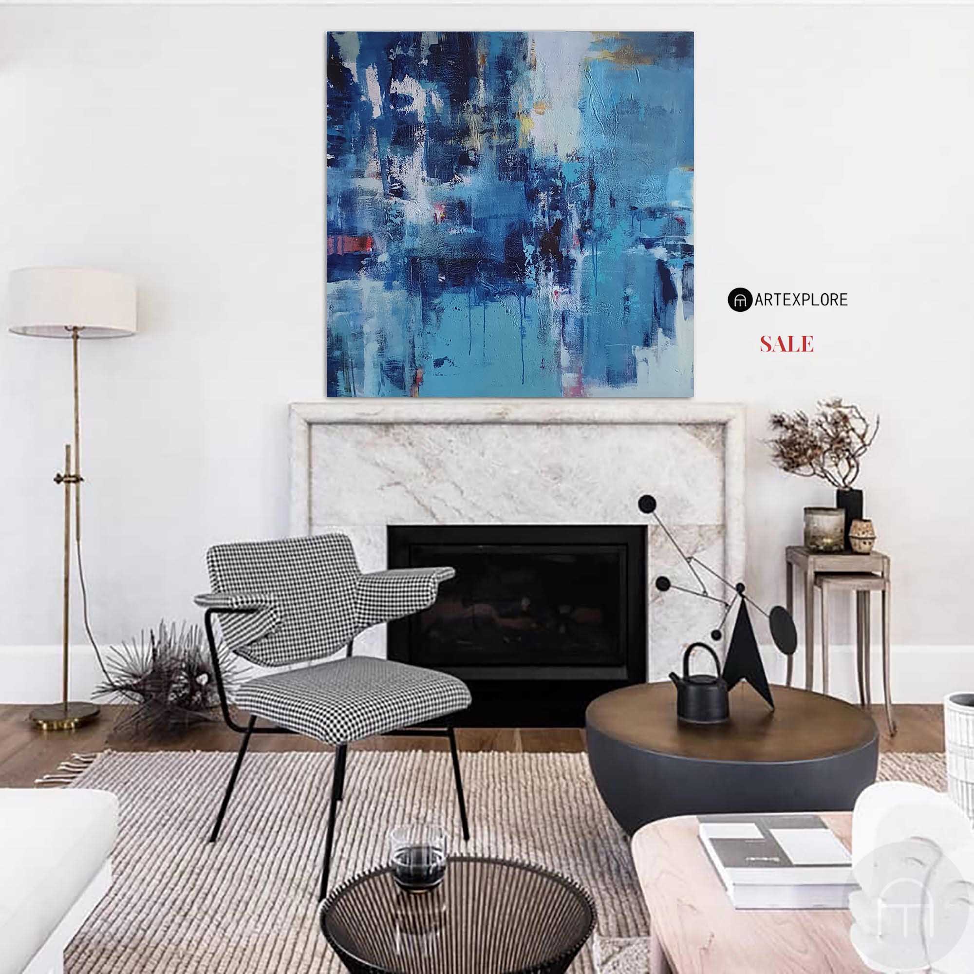 Contemporary Abstract Expressionist Painting | Blue Texture Art #AA 392