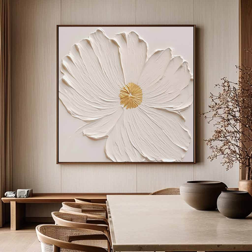 Minimalist White Flower Painting | Wabi Sabi Wall Art