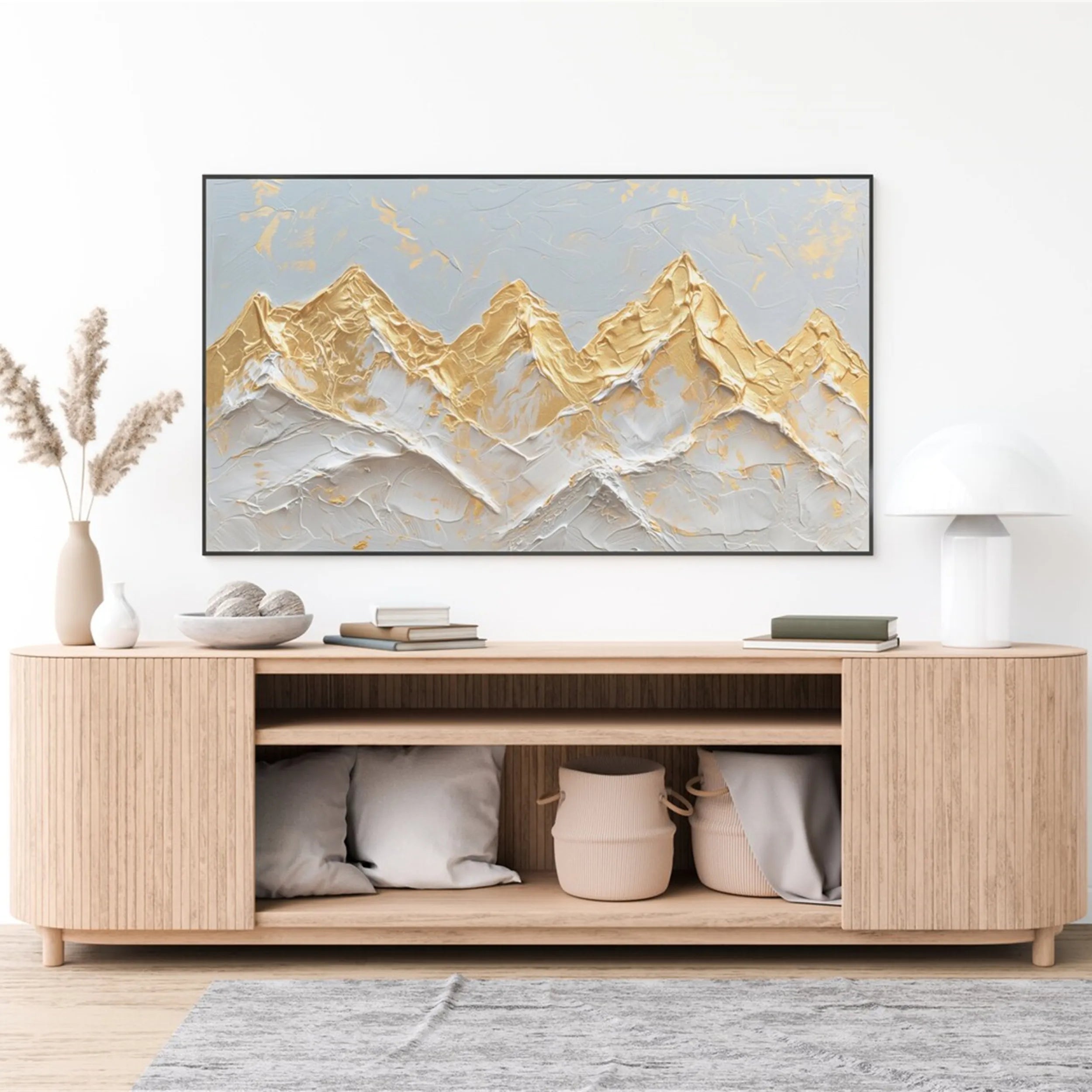 Golden White Abstract Mountain Textured Landscape Oil Painting #JJ 352