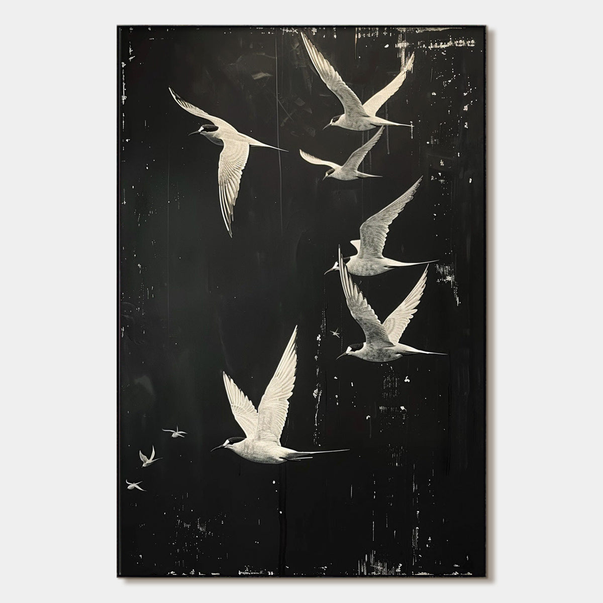 Monochromatic Bird Art | Original Black & White Flight Painting #ZZ 26
