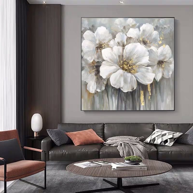 Large White Abstract Floral Wall Art Decor #ZZ 238