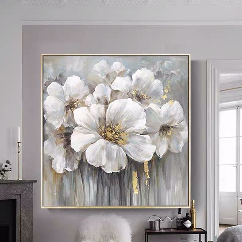 Large White Abstract Floral Wall Art Decor #ZZ 238