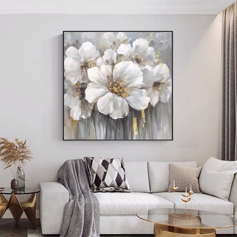 Large White Abstract Floral Wall Art Decor #ZZ 238