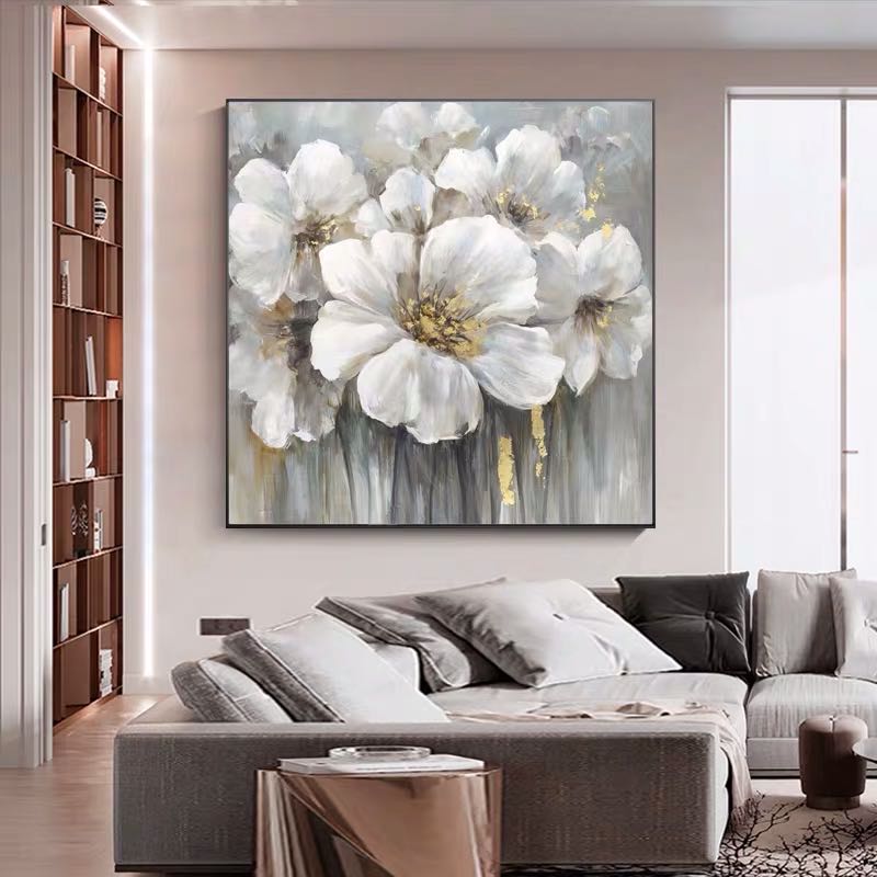 Large White Abstract Floral Wall Art Decor #ZZ 238