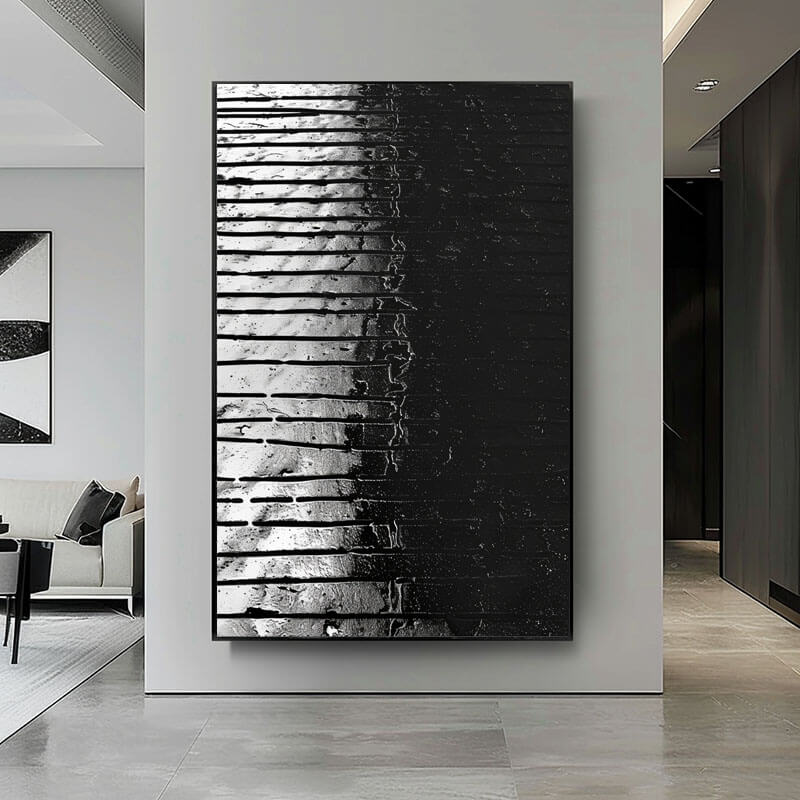 Black and White Abstract Wall Art | Textured Light & Shadow Canvas #AA 344