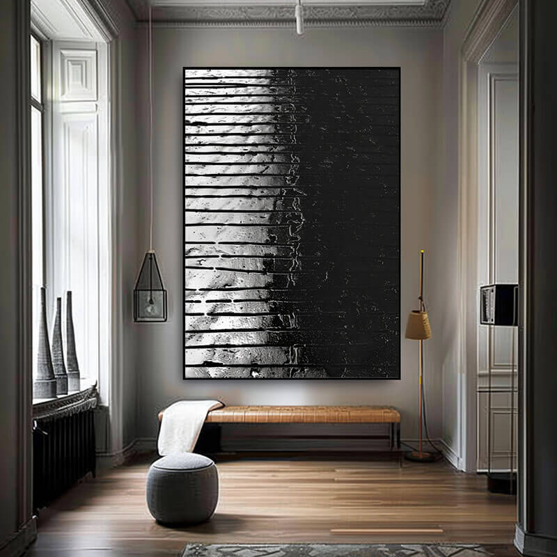 Black and White Abstract Wall Art | Textured Light & Shadow Canvas #AA 344