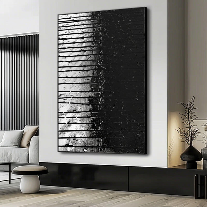 Black and White Abstract Wall Art | Textured Light & Shadow Canvas #AA 344