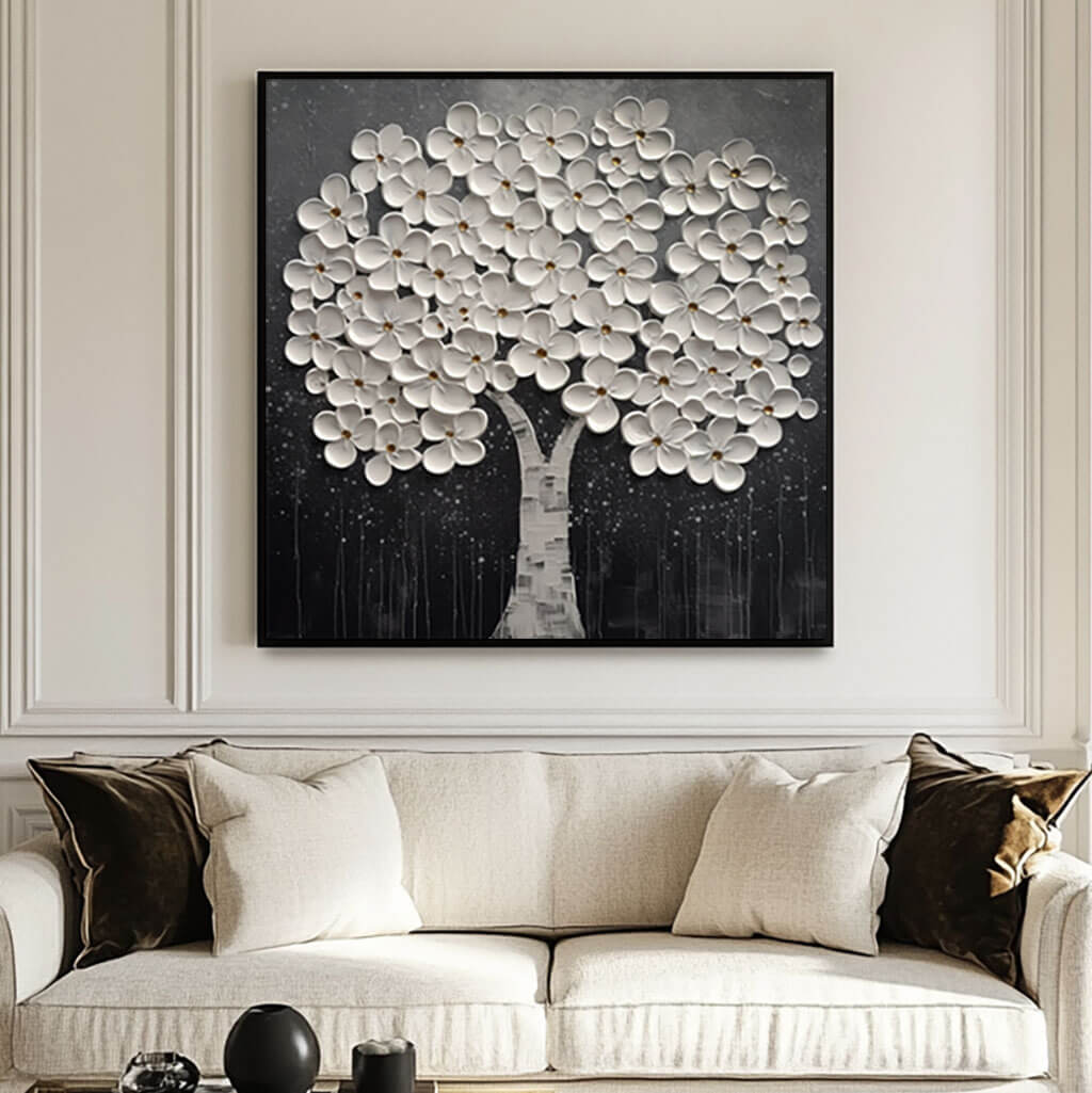 Enchanting White Blossom Tree | Whimsical Wall Art