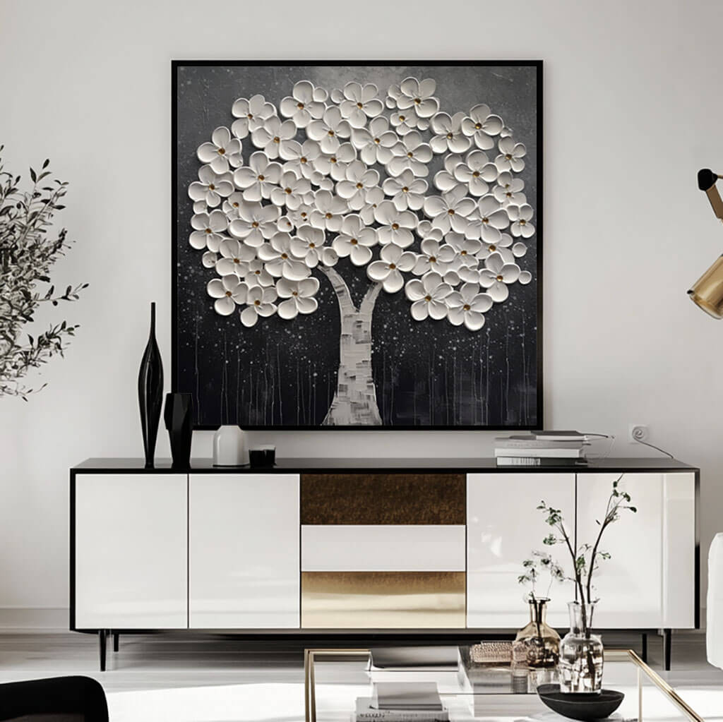 Luxury Statement Wall Art | 3D White Tree of Life Canvas #AA 029