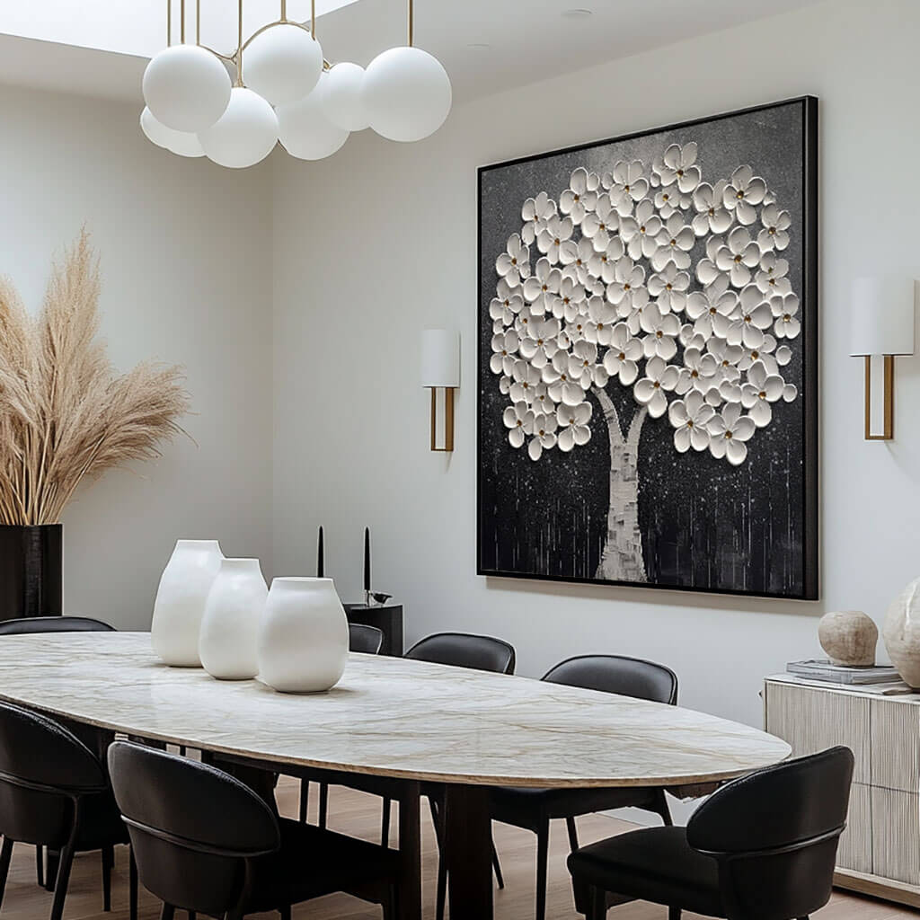 Luxury Statement Wall Art | 3D White Tree of Life Canvas #AA 029