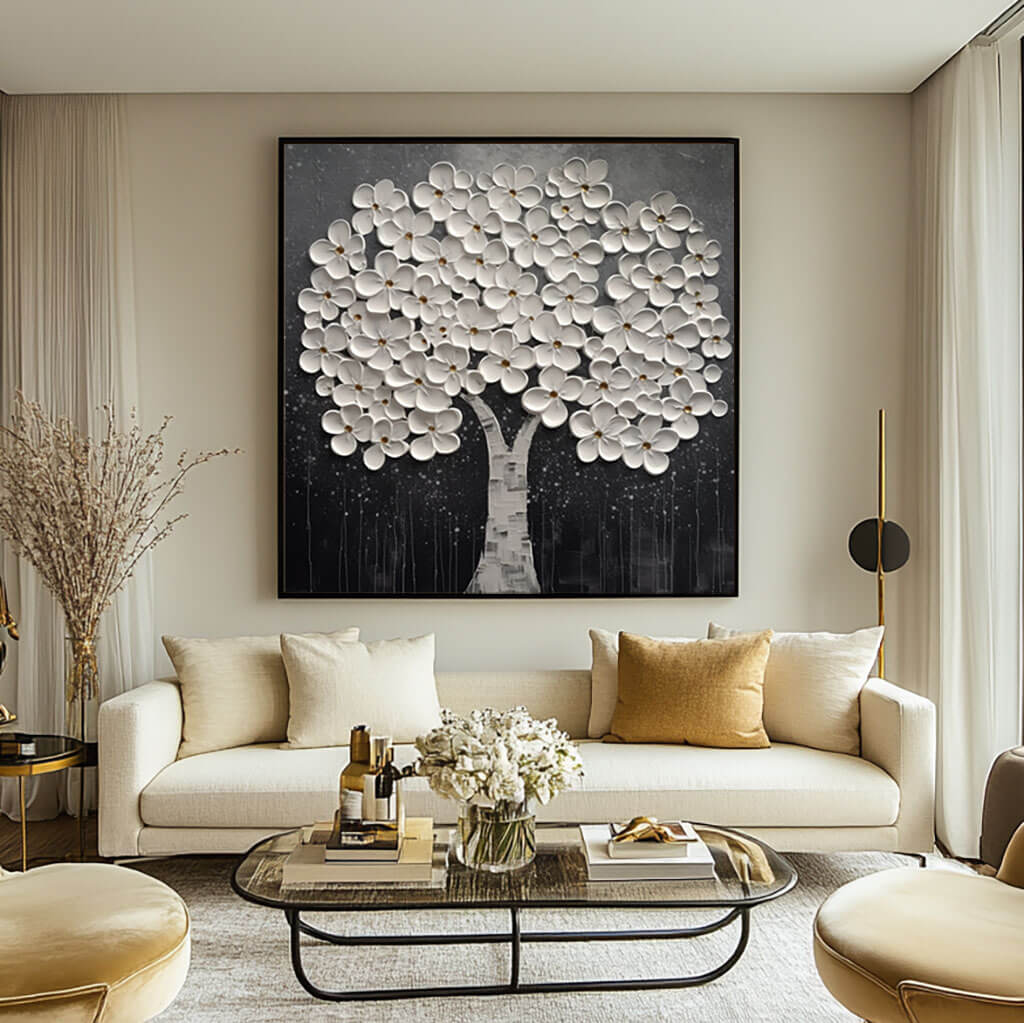 Luxury Statement Wall Art | 3D White Tree of Life Canvas #AA 029